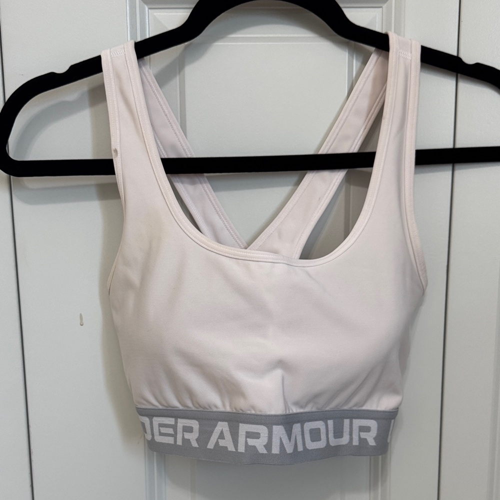 Under Armour White Racerback Sports Bra with Grey Logo Band
